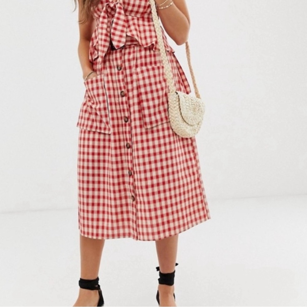 Moon River Red and Off White Plaid Skirt Medium Nordstrom / Anthropologie